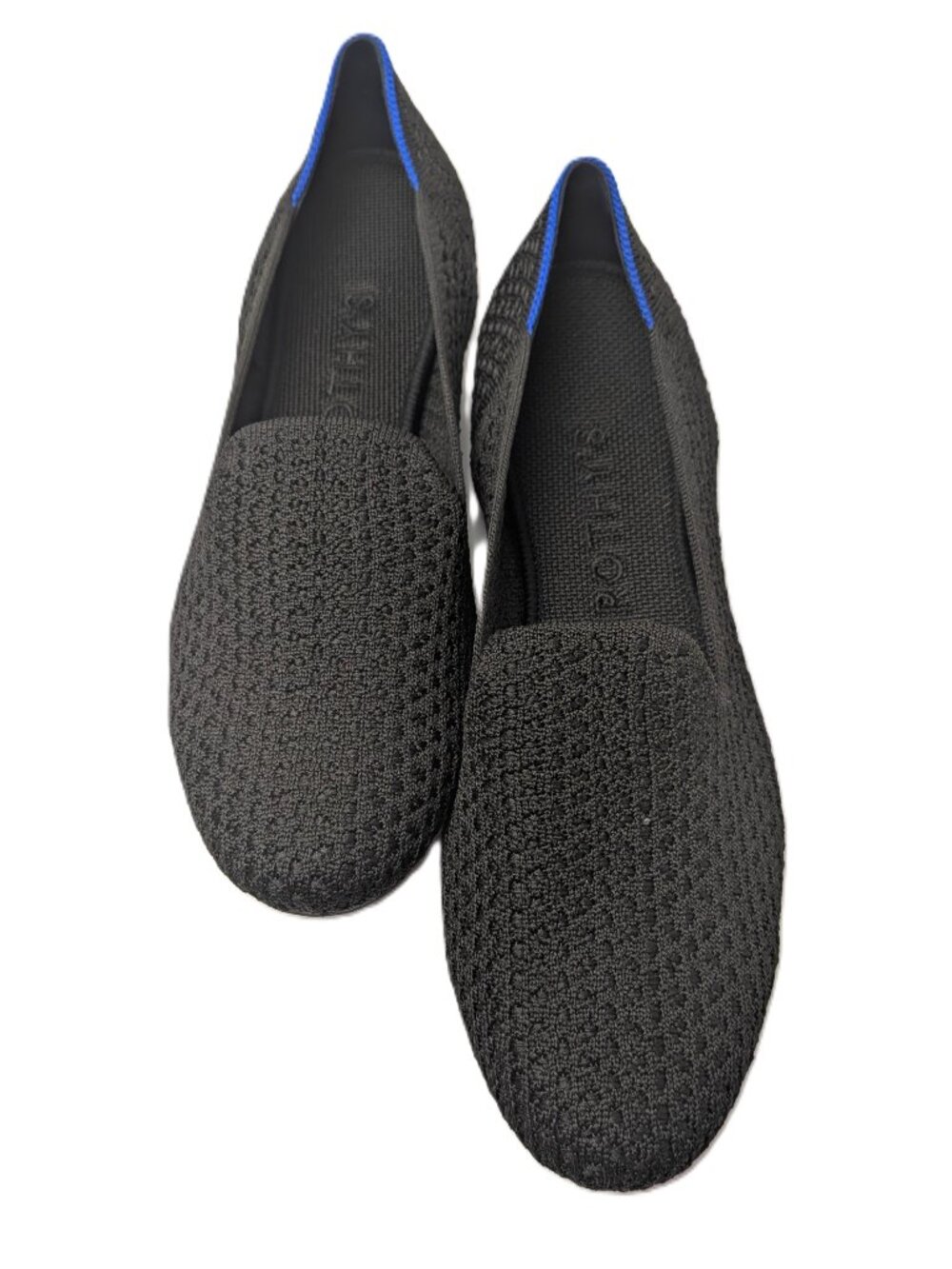 Rothy's The Flat Black Blue Trim Almond Toe Knit Flats 8.5 Sustainable NWOB